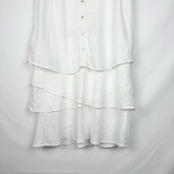 Finley Jasmine Sleeveless Tiered White Linen Dress Collared Button Front Size S - Picture 6 of 7